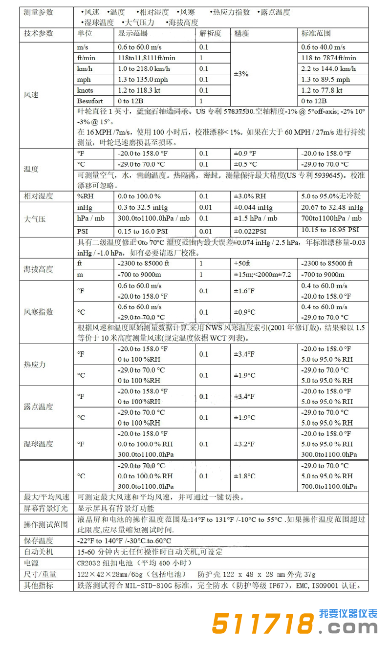 美國NK3500(Kestrel 3500)風速氣象儀技術參數.png